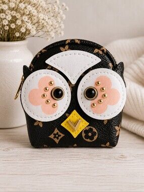 Owl Coin Purse - Brown and Pink Faux Leather